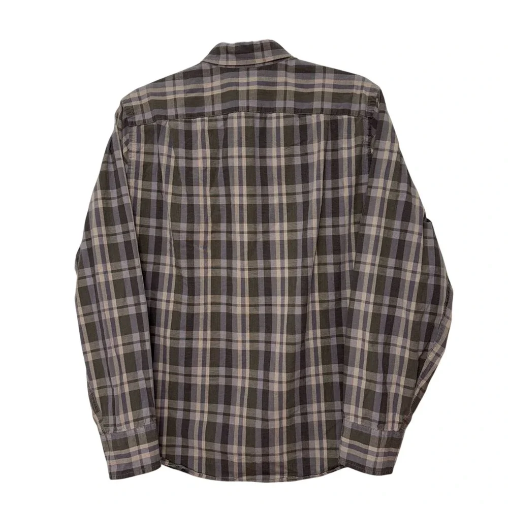 J‎ Crew Mens Button Up Plaid Long Sleeve Shirt Gray Medium Casual Washed